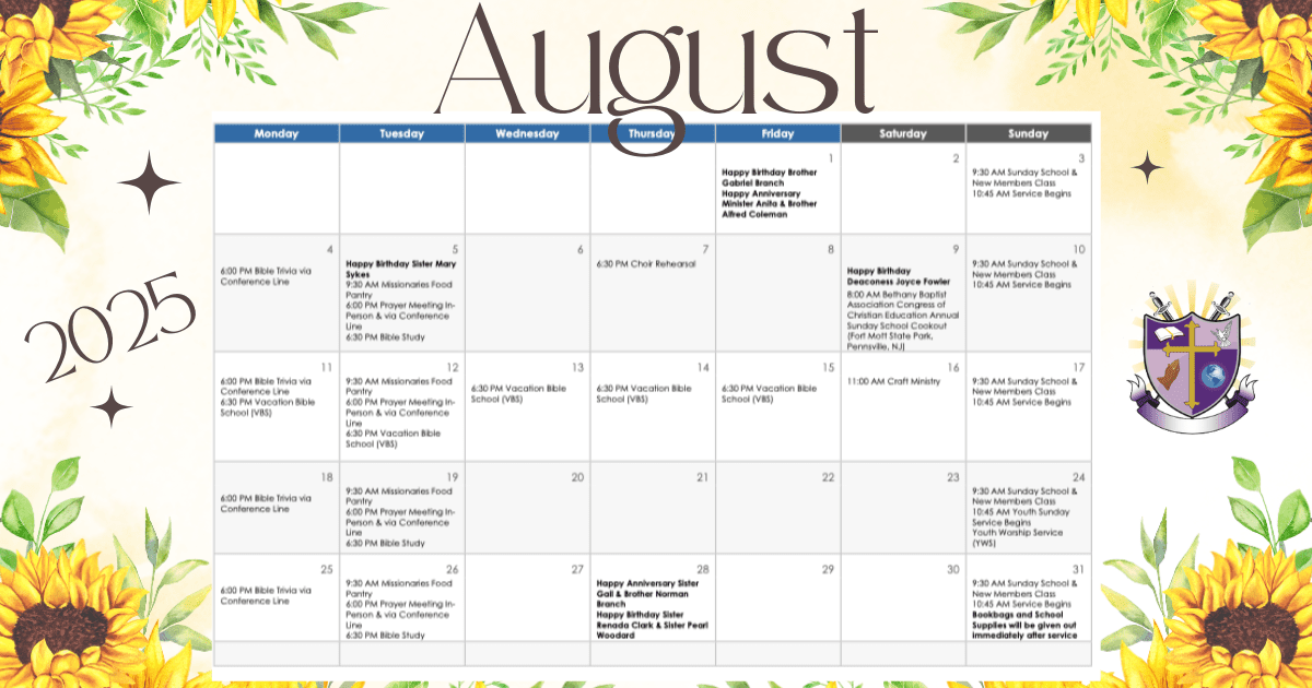 Featured image for “Church Calendar | August 2025”